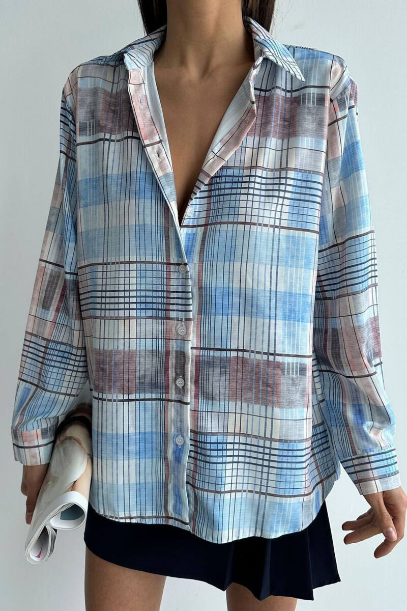 SQUARES DESIGN LONG SLEEVE WOMEN SHIRT MULTIPLE/SHNGJ - 8