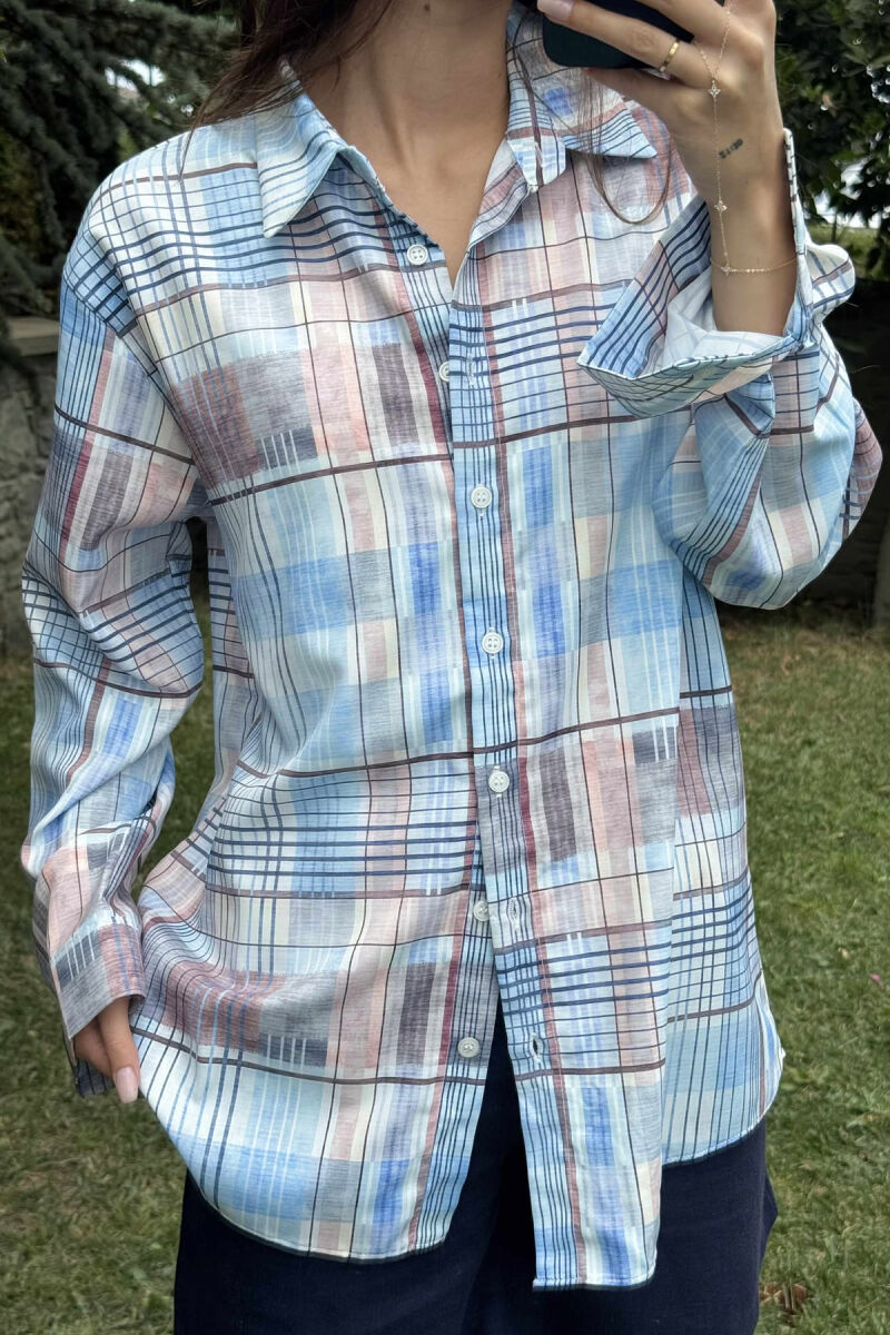 SQUARES DESIGN LONG SLEEVE WOMEN SHIRT MULTIPLE/SHNGJ - 3