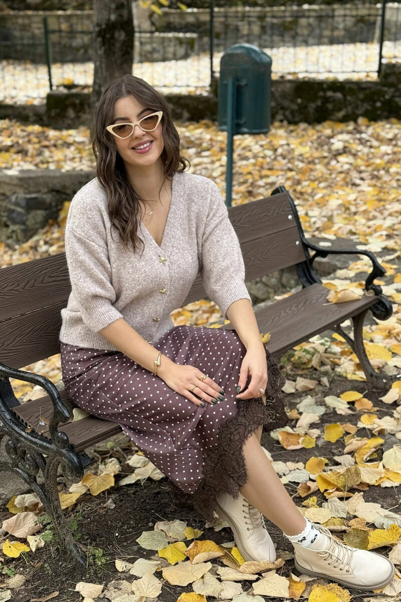 STARFISH BUTTONS SHORT SLEEVES WOMEN CARDIGAN BEIGE/BEZHE - 4