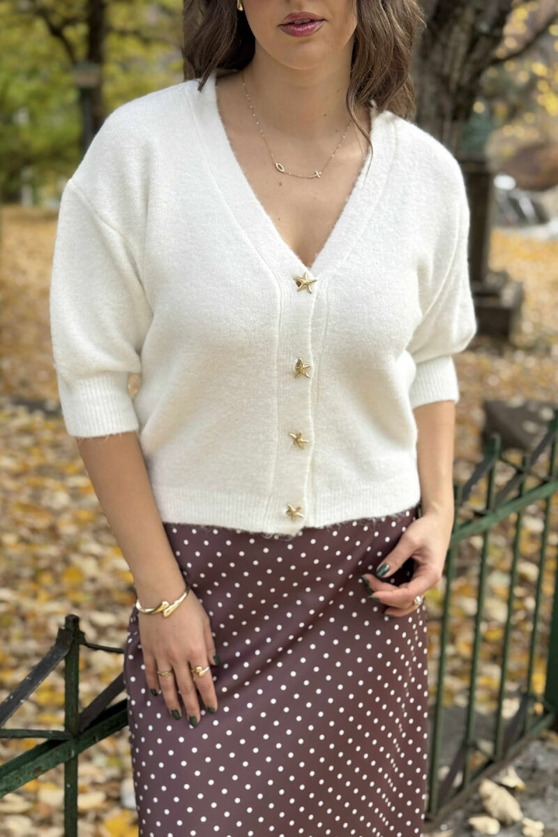 STARFISH BUTTONS SHORT SLEEVES WOMEN CARDIGAN WHITE-E BARDHE - 4