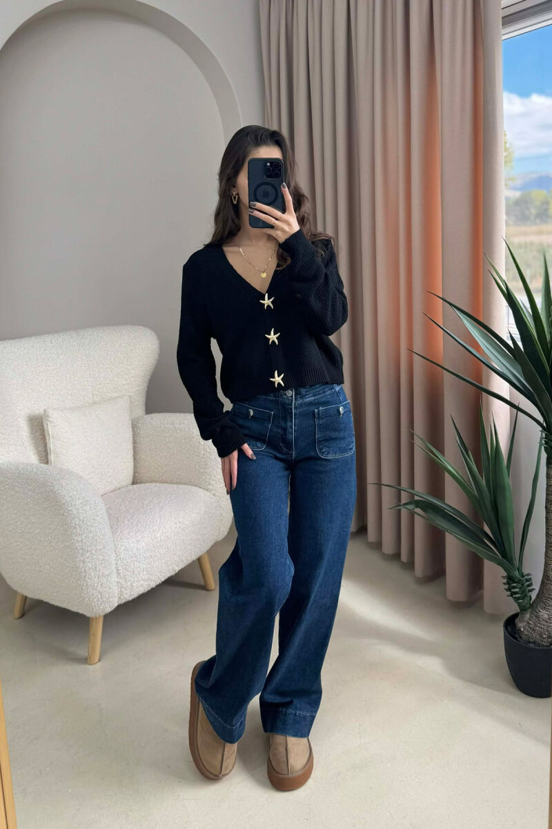 STARFISH BUTTONS SIMPLE WOMEN CARDIGAN BLACK/ E ZEZE - 1