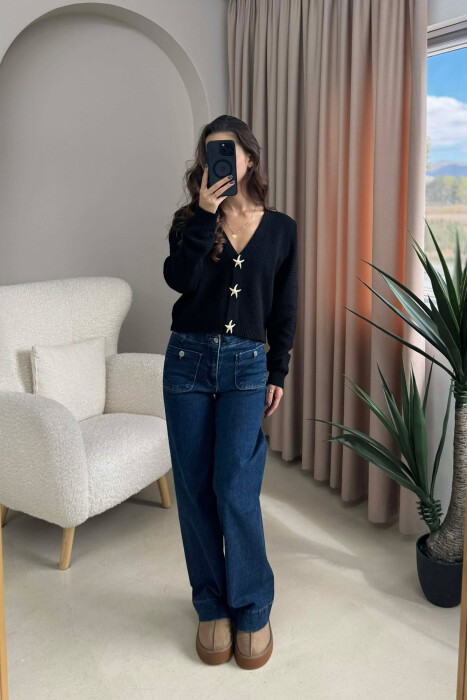 STARFISH BUTTONS SIMPLE WOMEN CARDIGAN BLACK/ E ZEZE - 2