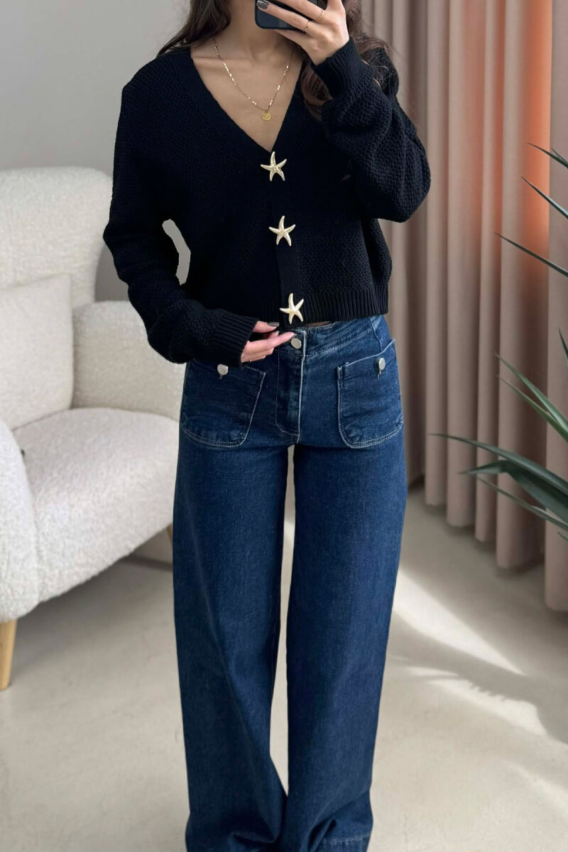 STARFISH BUTTONS SIMPLE WOMEN CARDIGAN BLACK/ E ZEZE - 3