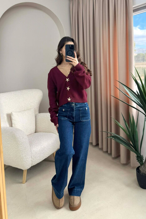 STARFISH BUTTONS SIMPLE WOMEN CARDIGAN BURGUNDY/VISHNJE - 1