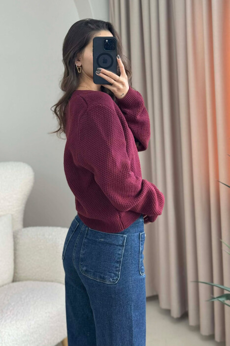 STARFISH BUTTONS SIMPLE WOMEN CARDIGAN BURGUNDY/VISHNJE - 4