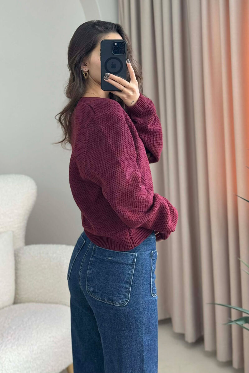 STARFISH BUTTONS SIMPLE WOMEN CARDIGAN BURGUNDY/VISHNJE - 4