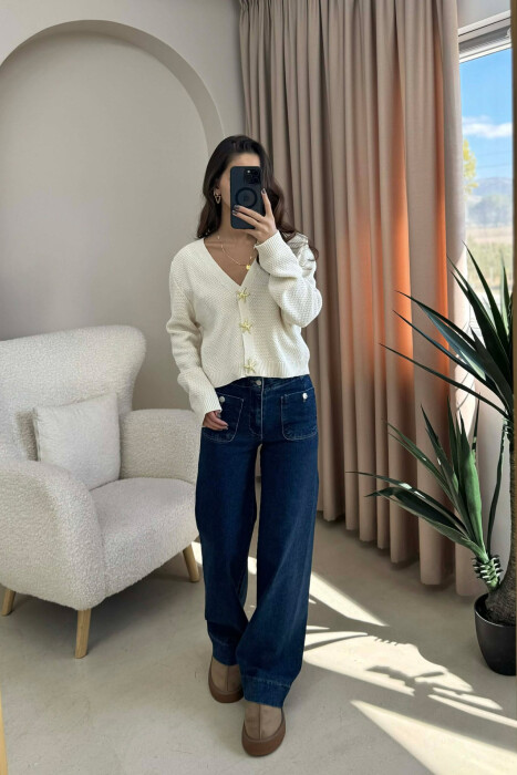 STARFISH BUTTONS SIMPLE WOMEN CARDIGAN CREAM/KREM - 3