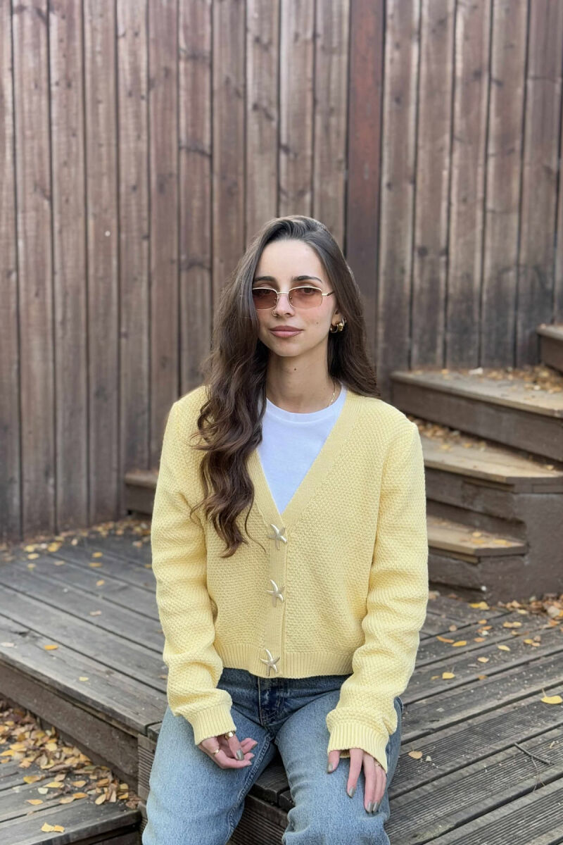 STARFISH BUTTONS SIMPLE WOMEN CARDIGAN YELLOW/E VERDHE - 1