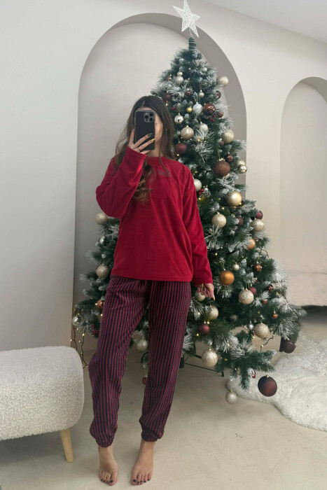 STAY POSITIVE FRONT WRITTINGS WOMEN PYJAMAS BURGUNDY/VISHNJE - KLAUDIO FASHION