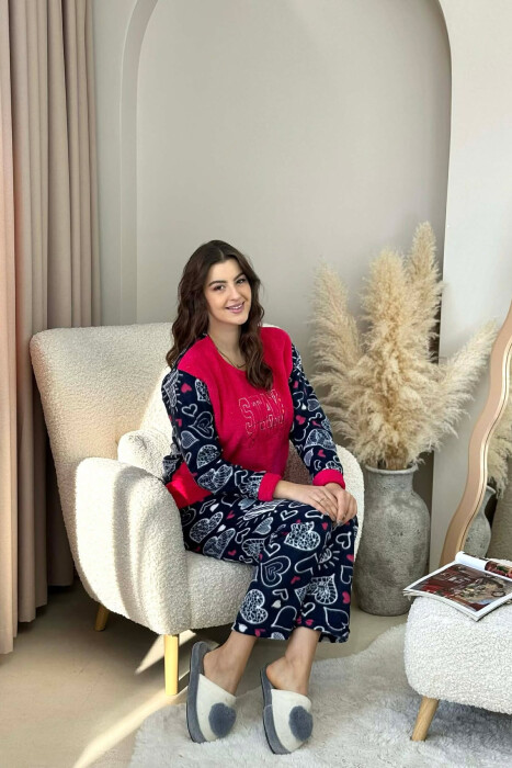 STAY STRONG WRITINGS POLAR BLOUSE+ TROUSERS WOMAN PIJAMAS FUCHSIA/CIKLAMI - KLAUDIO FASHION