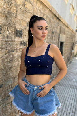 STONES DETAIL WOMAN TOP BLUE/BLU - 3