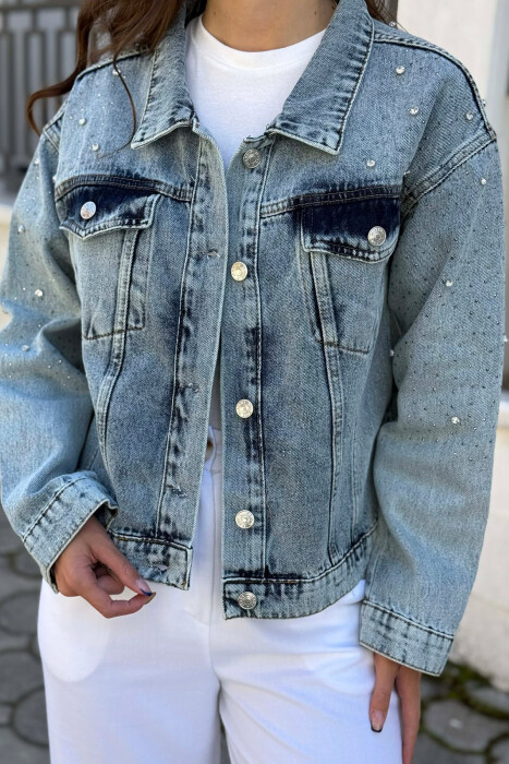 STONES DETAILS DENIM WOMAN JACKET LIGHTBLUE/BZ - 2