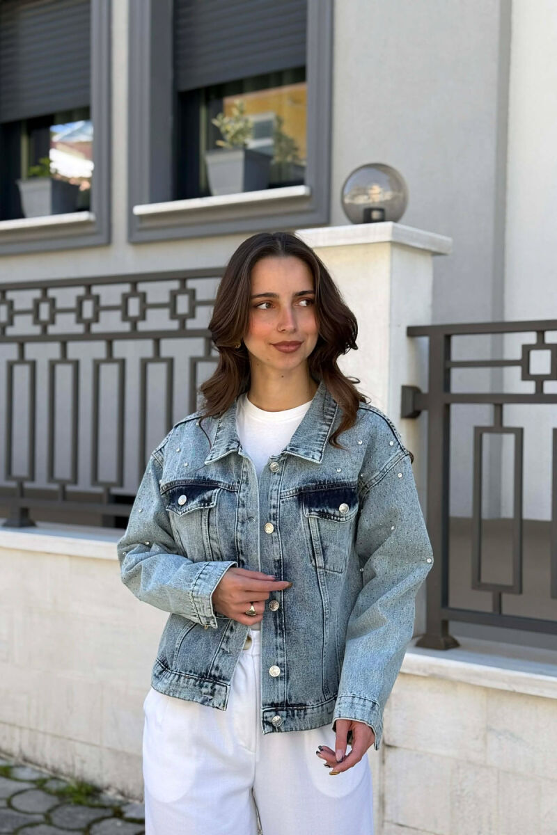 STONES DETAILS DENIM WOMAN JACKET LIGHTBLUE/BZ - 3