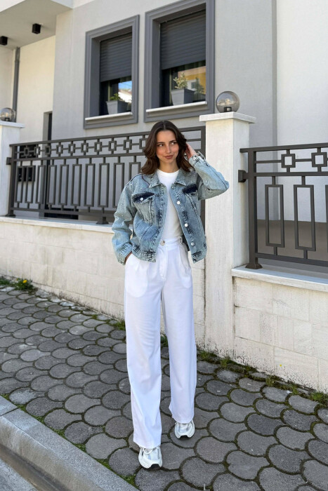 STONES DETAILS DENIM WOMAN JACKET LIGHTBLUE/BZ - 5