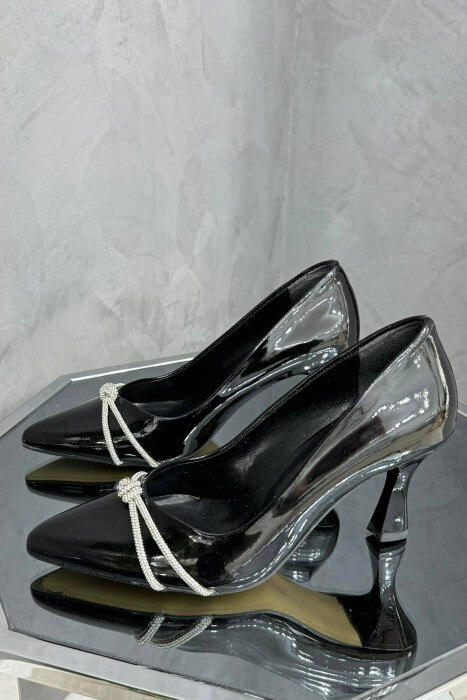 STONES SPARKLE WOMAN HEELS GLOSSY BLACK-ZEZE SHKELQIM - 2