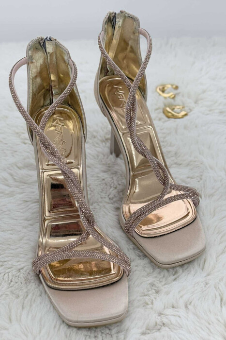 STRAP PIGTAIL DESIGN HIGH HEEL WOMEN SANDALS GOLDEN ROD/GOLD - 4