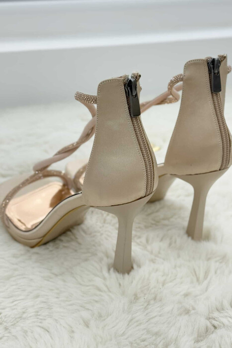 STRAP PIGTAIL DESIGN HIGH HEEL WOMEN SANDALS GOLDEN ROD/GOLD - 6