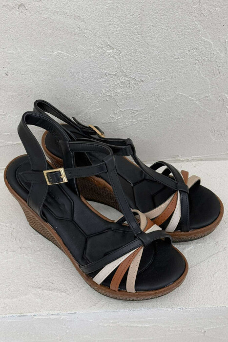 STRAPED WEDGE WOMEN SANDALS BLACK/ E ZEZE - 3