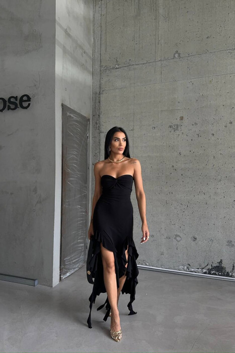 STRAPLESS ONE COLOR LONG WOMEN DRESS BLACK/ E ZEZE - 1