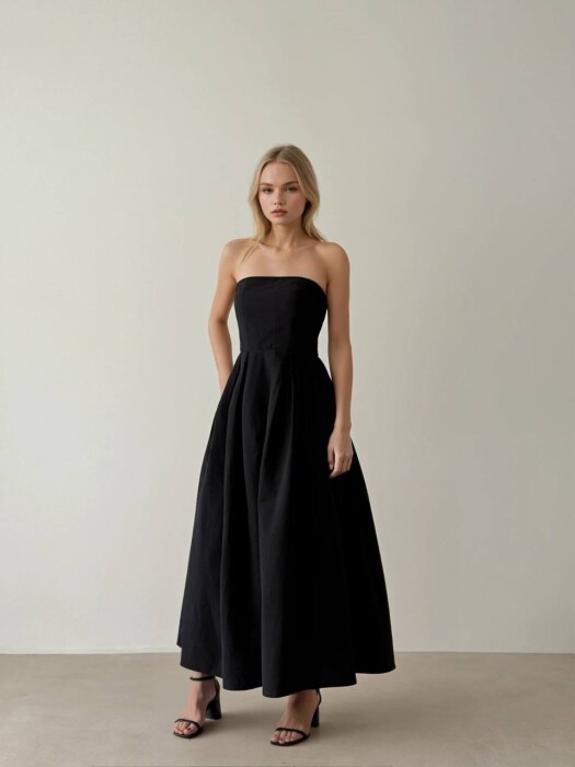STRAPLESS ONE COLOR LONG WOMEN DRESS BLACK/ E ZEZE - 6