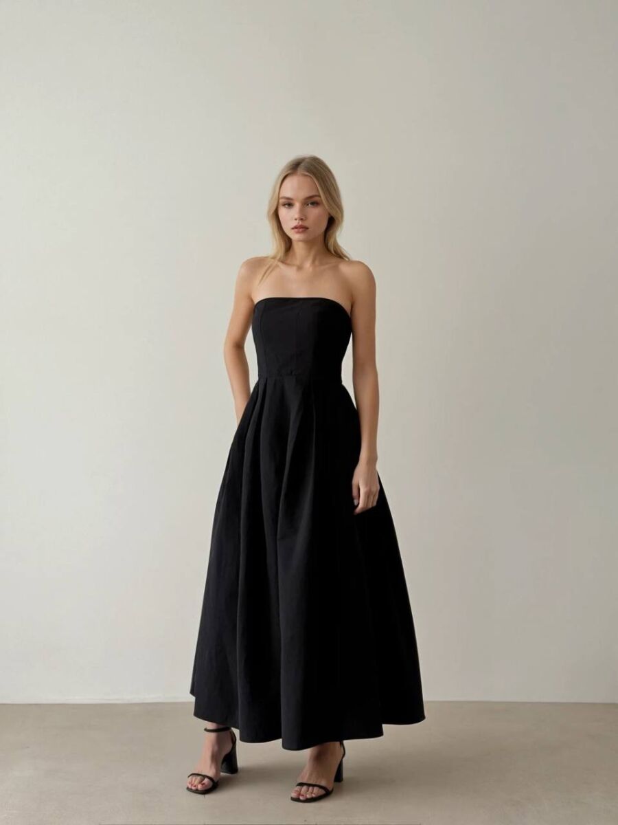 STRAPLESS ONE COLOR LONG WOMEN DRESS BLACK/ E ZEZE - 6
