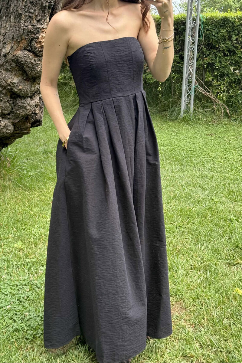 STRAPLESS ONE COLOR LONG WOMEN DRESS BLACK/ E ZEZE - 4