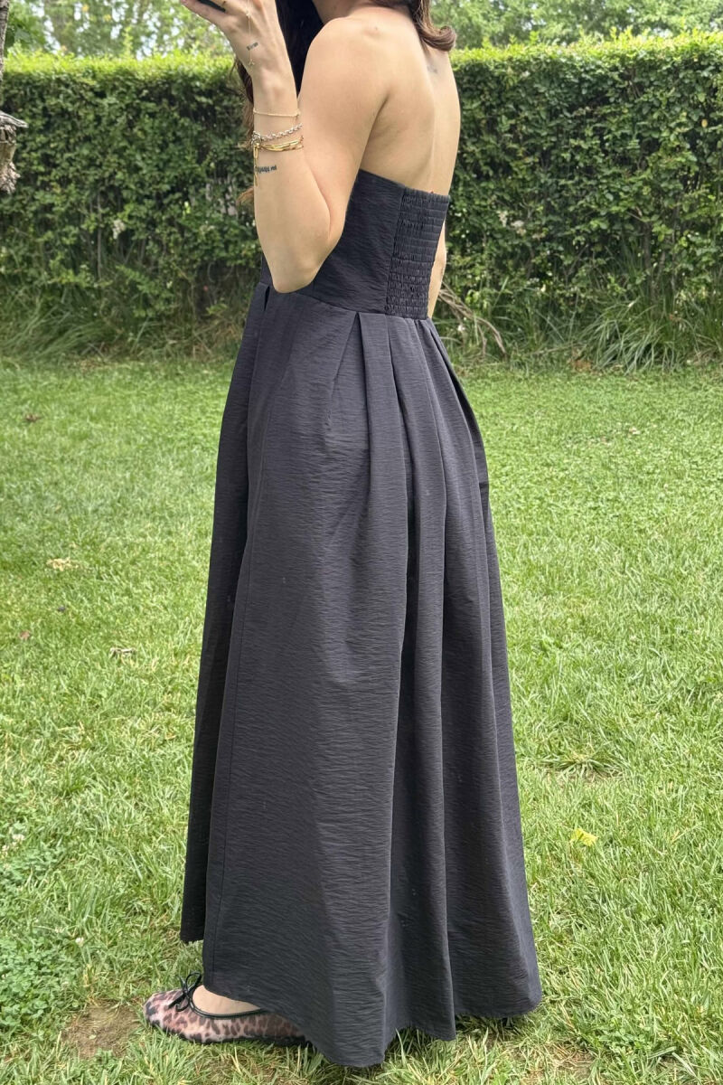 STRAPLESS ONE COLOR LONG WOMEN DRESS BLACK/ E ZEZE - 5