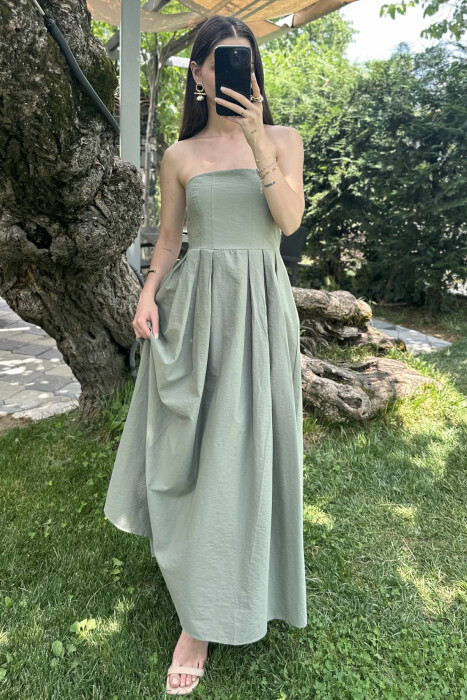 STRAPLESS ONE COLOR LONG WOMEN DRESS OLIVE/ULLI 