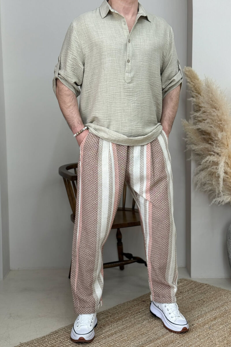 STRAPS DESIGNED MEN PANTS BEIGE+BROWN/BEZHE+KAFE - 1