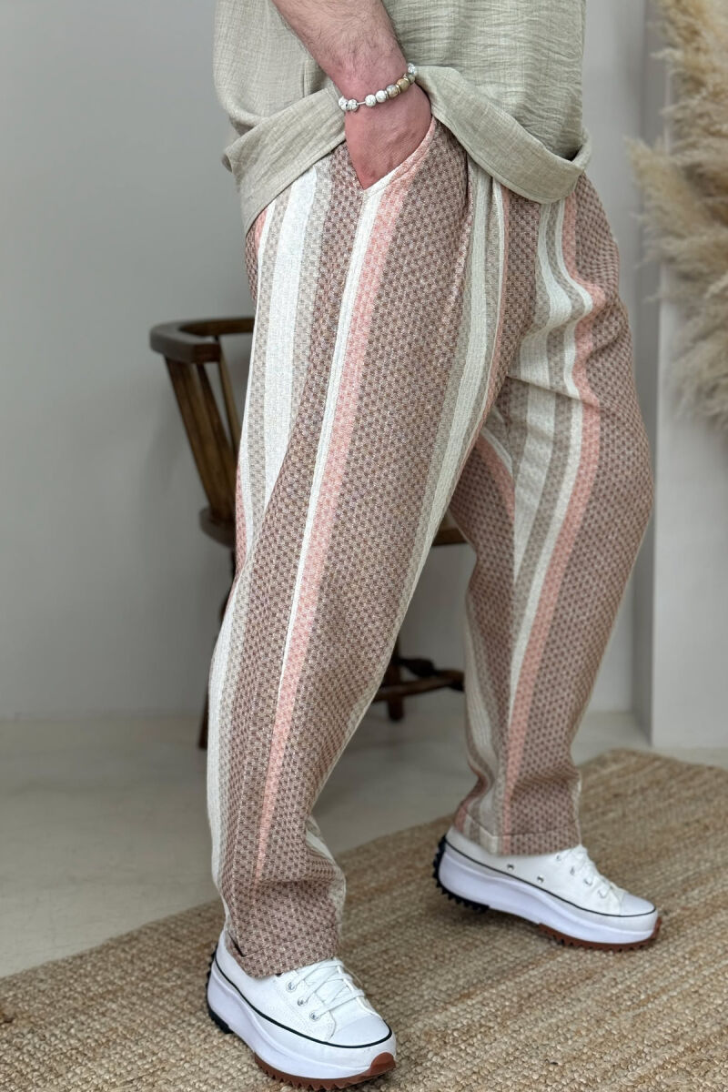 STRAPS DESIGNED MEN PANTS BEIGE+BROWN/BEZHE+KAFE - 2