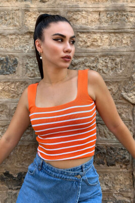 STRAPSAND LINES WOMAN TOP ORANGE/PORTOKALLI - KLAUDIO FASHION