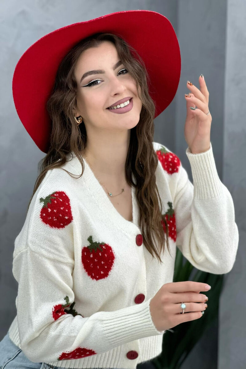 STRAWBERRY BUTTONS WOMAN CARDIGAN CREAM/KREM - 2