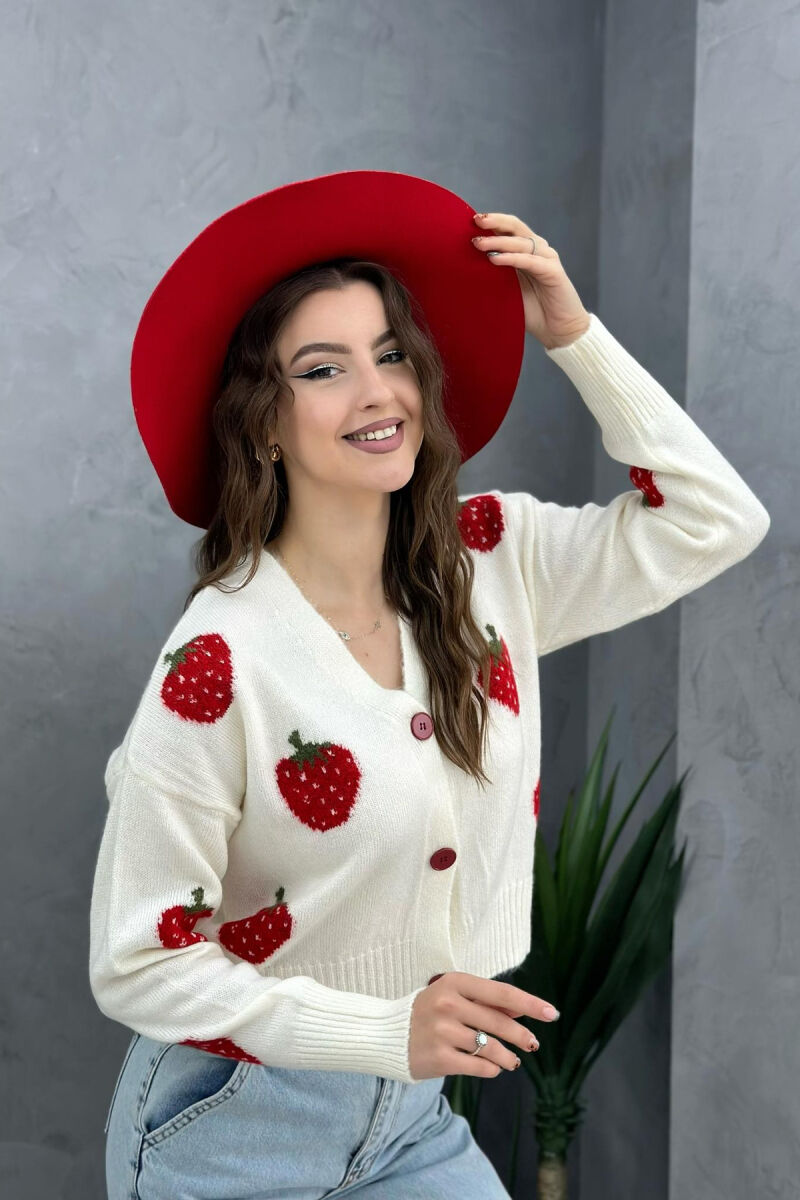 STRAWBERRY BUTTONS WOMAN CARDIGAN CREAM/KREM - 3