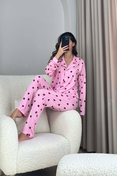 STRAWBERRY DESIGN SHIRT+TROUSERS WOMEN PYJAMAS PINK/ROZE - 2