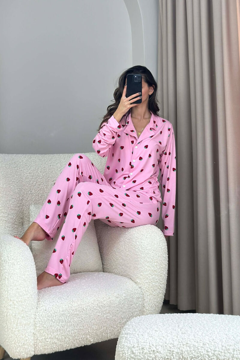 STRAWBERRY DESIGN SHIRT+TROUSERS WOMEN PYJAMAS PINK/ROZE - 2