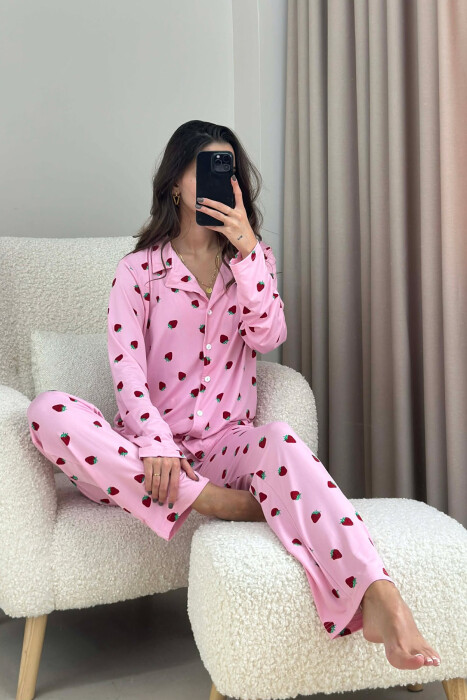STRAWBERRY DESIGN SHIRT+TROUSERS WOMEN PYJAMAS PINK/ROZE - 3