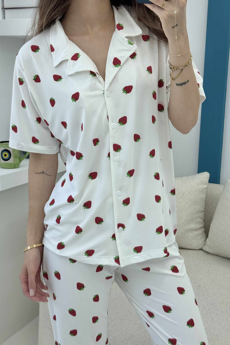 STRAWBERRY DESIGN SHIRT+TROUSERS WOMEN PYJAMAS WHITE-E BARDHE - 4