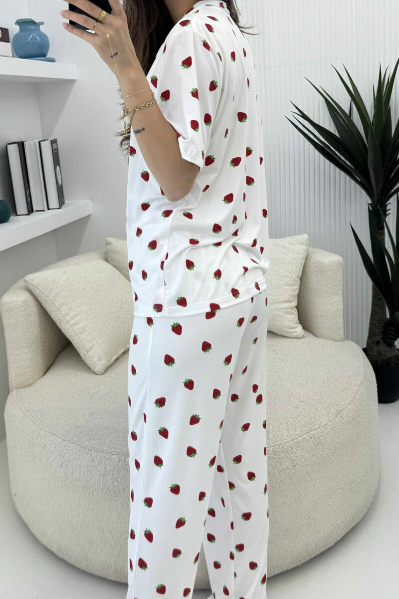 STRAWBERRY DESIGN SHIRT+TROUSERS WOMEN PYJAMAS WHITE-E BARDHE - 5
