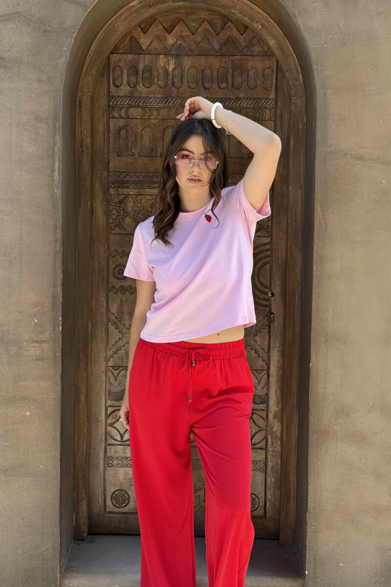 STRAWBERRY LOGO ONE COLOR WOMEN T-SHIRT PINK/ROZE - 3