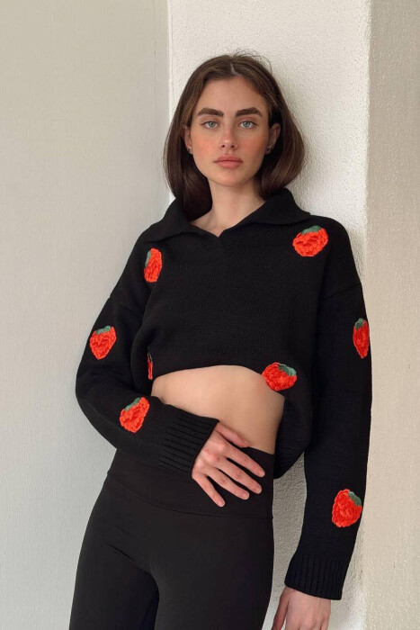 STRAWBERRY POLO NECK WOMAN SWEATER BLACK/ E ZEZE 