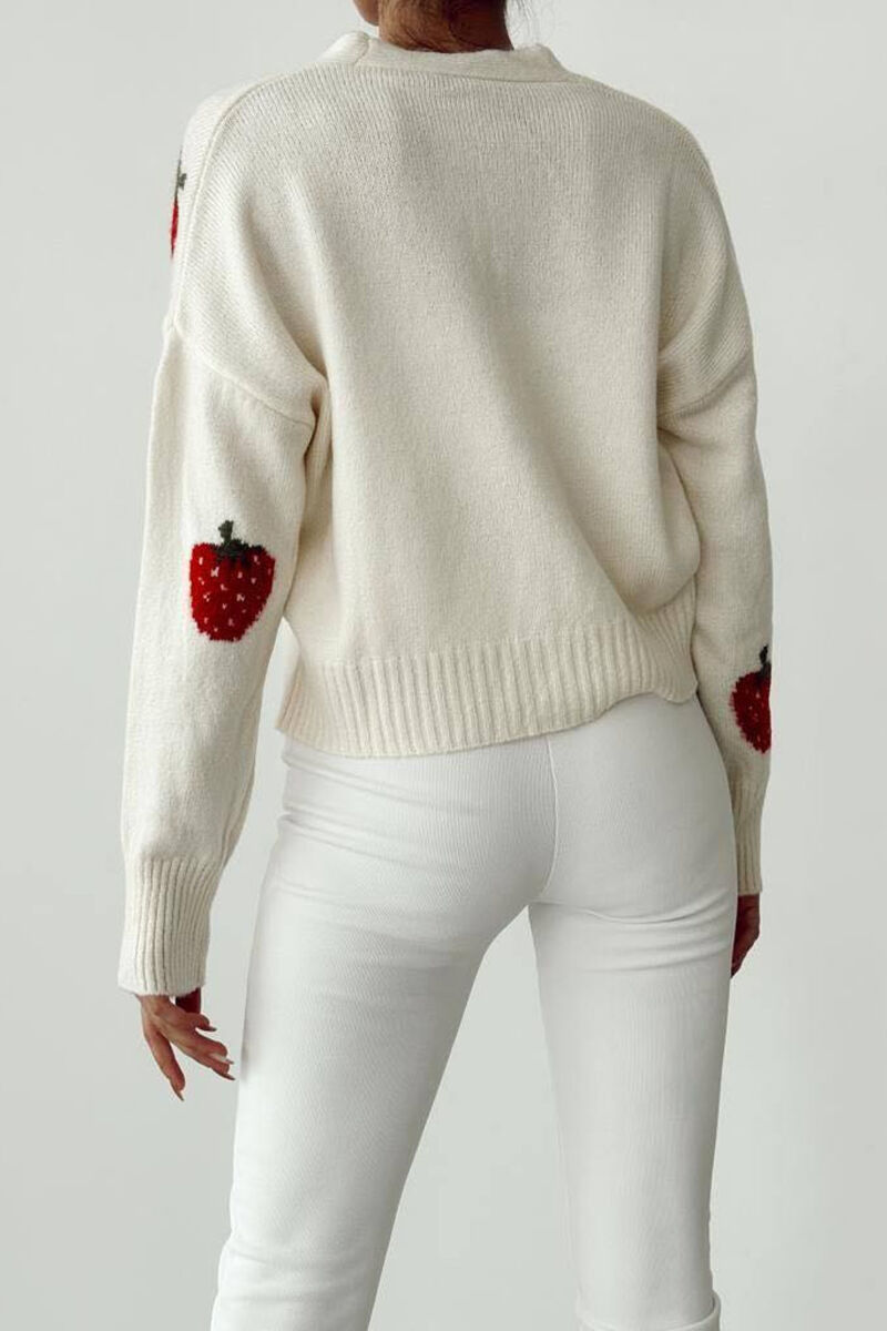 STRAWBERRY THREE BUTTONS WOMAN CARDIGAN WHITE-E BARDHE - 2