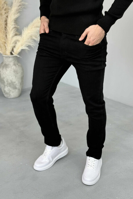 STRETCHY HIDDEN BUTTON FLY MEN JEANS BLACK/ E ZEZE - 2