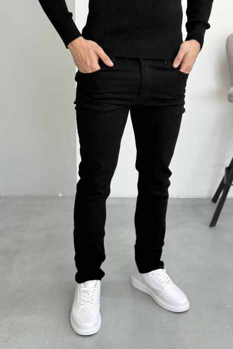STRETCHY HIDDEN BUTTON FLY MEN JEANS BLACK/ E ZEZE - 3