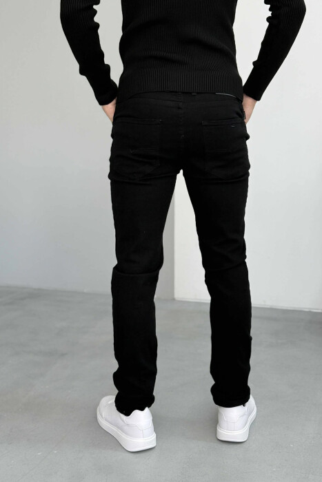 STRETCHY HIDDEN BUTTON FLY MEN JEANS BLACK/ E ZEZE - 4