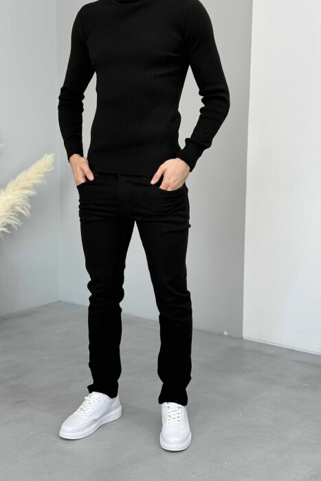 XHINSE NJË NGJYRËSHE ELASTIKE ME BUTON TË FSHEHUR PËR MESHKUJ NË NGJYRË TË ZEZË - KLAUDIO FASHION