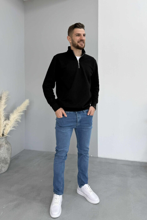 STRETCHY HIDDEN BUTTON FLY MEN JEANS BLUE/BLU - 1