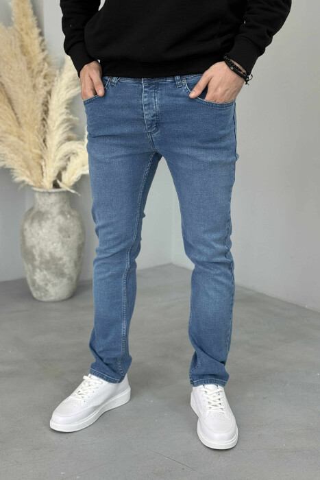 STRETCHY HIDDEN BUTTON FLY MEN JEANS BLUE/BLU - 4