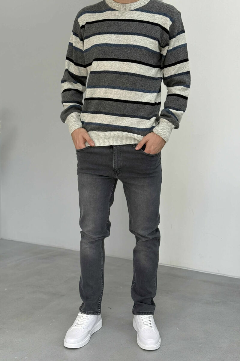 STRETCHY HIDDEN BUTTON FLY MEN JEANS GREY/GRI - 1