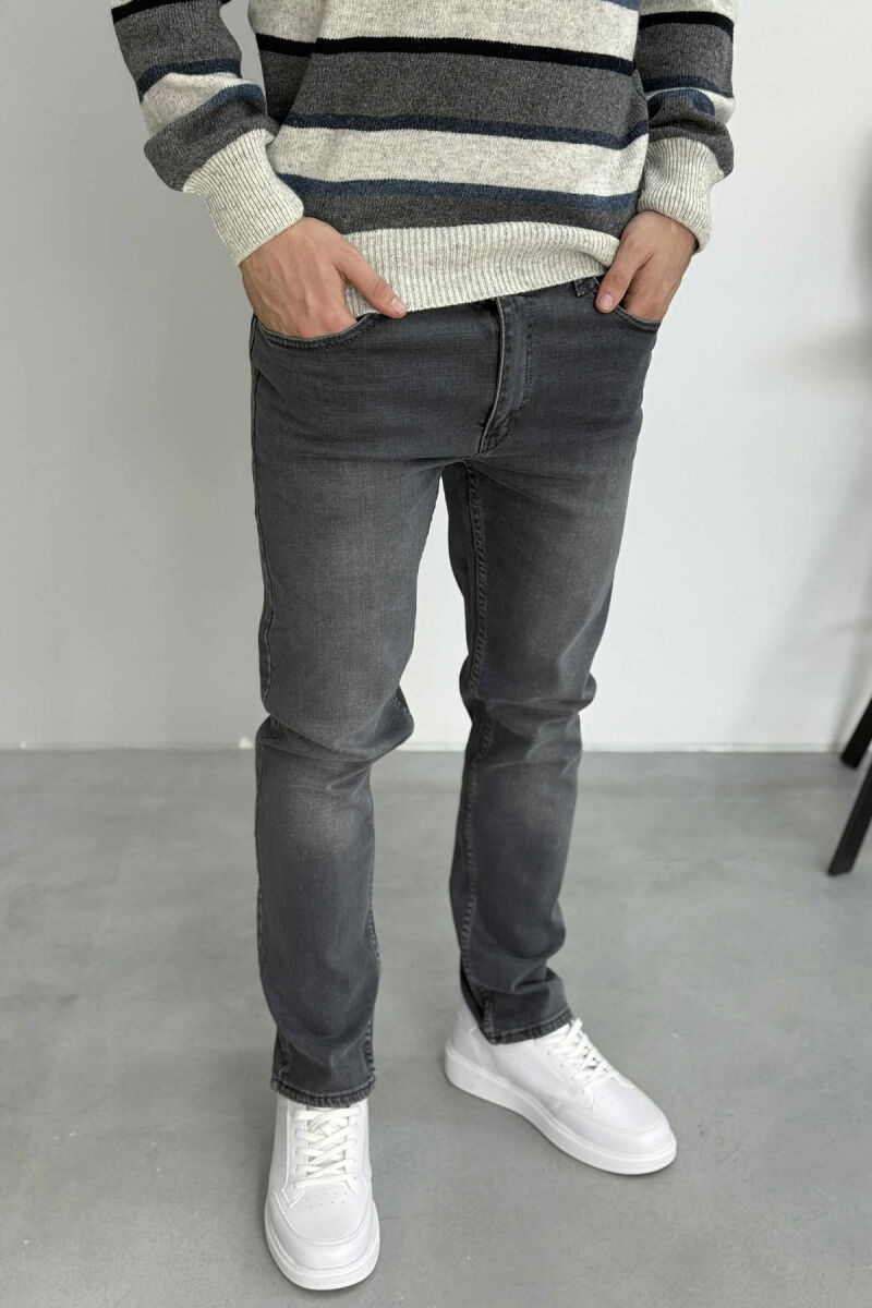 STRETCHY HIDDEN BUTTON FLY MEN JEANS GREY/GRI - 2