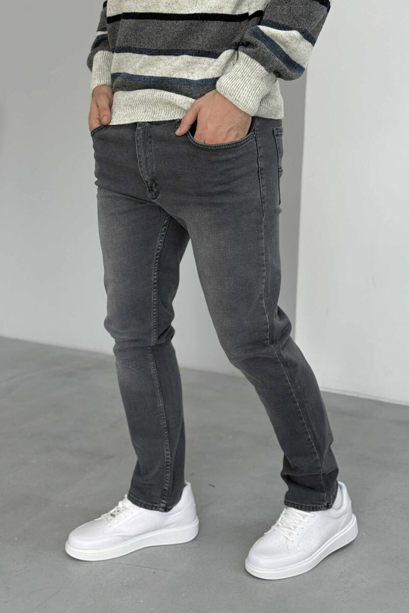 STRETCHY HIDDEN BUTTON FLY MEN JEANS GREY/GRI - 3